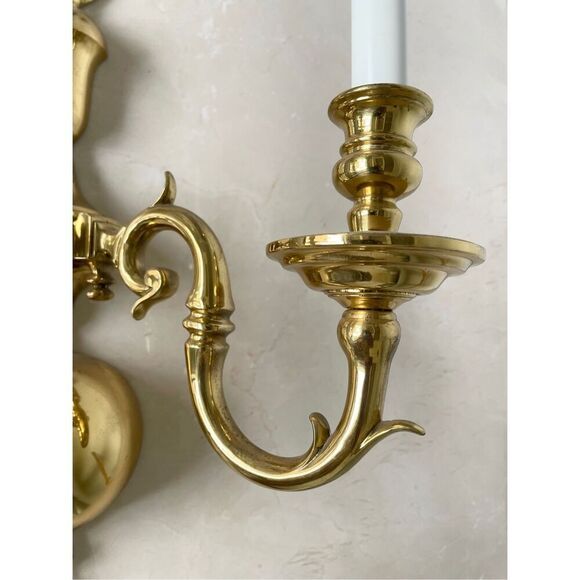 Vintage Dutch Colonial Brass Two Arm Sconce - Picture 5 of 6